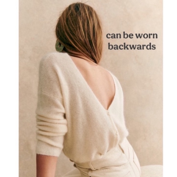 Sezane Barry Cardigan Aqua Sage Mohair Alpaca Knit Jumper Reversible Size Small - Picture 11 of 12